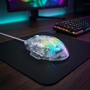 AULA S80 คริสตัลเมาส์สำหรับเล่นเกมแบบมีสายการเขียนโปรแกรมมาโครไฟ RGB โปร่งใส 7 ปุ่มเซ็นเซอร์ PAW3950 อินเทอร์เฟซ USB - Product Image 3