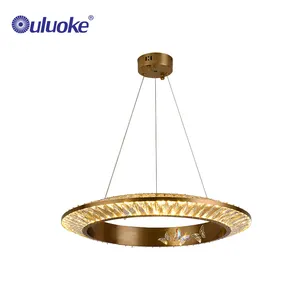 Golden Round Ring Butterfly Decorative Pendant Lights Modern Crystal Chandelier For Living Room