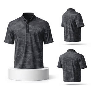 Camiseta de golf de alto rendimiento con estampado de camuflaje, de secado rápido, elástica en 4 direcciones, con cuello polo, atlética, clásica, con logotipo personalizado. - Product Image 2