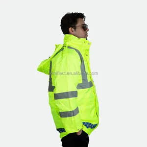 Yansıtıcı iş elbisesi floresan güvenlik ceket yağmurluk kapşonlu ceket su geçirmez erkek ve kadın kış güvenlik ceketleri