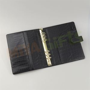 Couverture de carnet/agenda/organisateur en similicuir vegan noir de luxe personnalisé, format A5, A6, A7, demi-format lettre, effet croco, avec plusieurs poches - Product Image 2