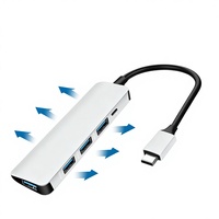 Hub USB C 5 en 1 en aluminium, 4 ports USB 3.0 avec adaptateur PD 100W Type C, câble long multiport pour ordinateur portable, PC, MacBook, PS5