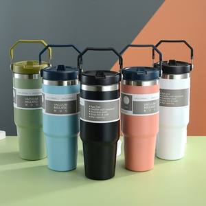 Gobelet isotherme personnalisé de 30 oz, couleur au choix, écologique, anti-fuite, avec poignée pour s'adapter au porte-gobelet de voiture, idéal pour l'école, les voyages, les cadeaux d'affaires - Product Image 1