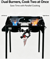 Réchaud à gaz double brûleur extérieur en fonte avec pare-vent de 4,45 po et régulateur CSA PSI pour le camping et le jardin