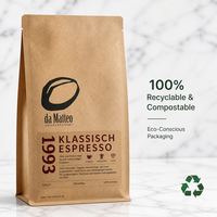 Sacs à café biodégradables en kraft à fond plat avec fermeture éclair pour grains de café torréfiés, emballage personnalisé pour café