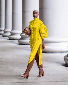 TS1229 abiti di lana invernali di alta qualità da donna Casual a collo alto manica a lanterna Modulare a <span class=keywords><strong>maglia</strong></span> lunghi abiti da donna - Product Image 6