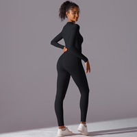 Ensemble de tenues de yoga sans couture pour femmes, combinaison de fitness sculptante, combinaison une pièce rose à manches longues, combinaisons de yoga sans couture