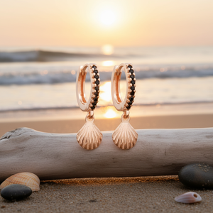 Seashell <b>Black</b> CZ Stone <b>Dangle</b> <b>Earrings</b> Wholesale 925 Sterling Silver Fine Jewelry Turkish Handcrafted - Product Image 3