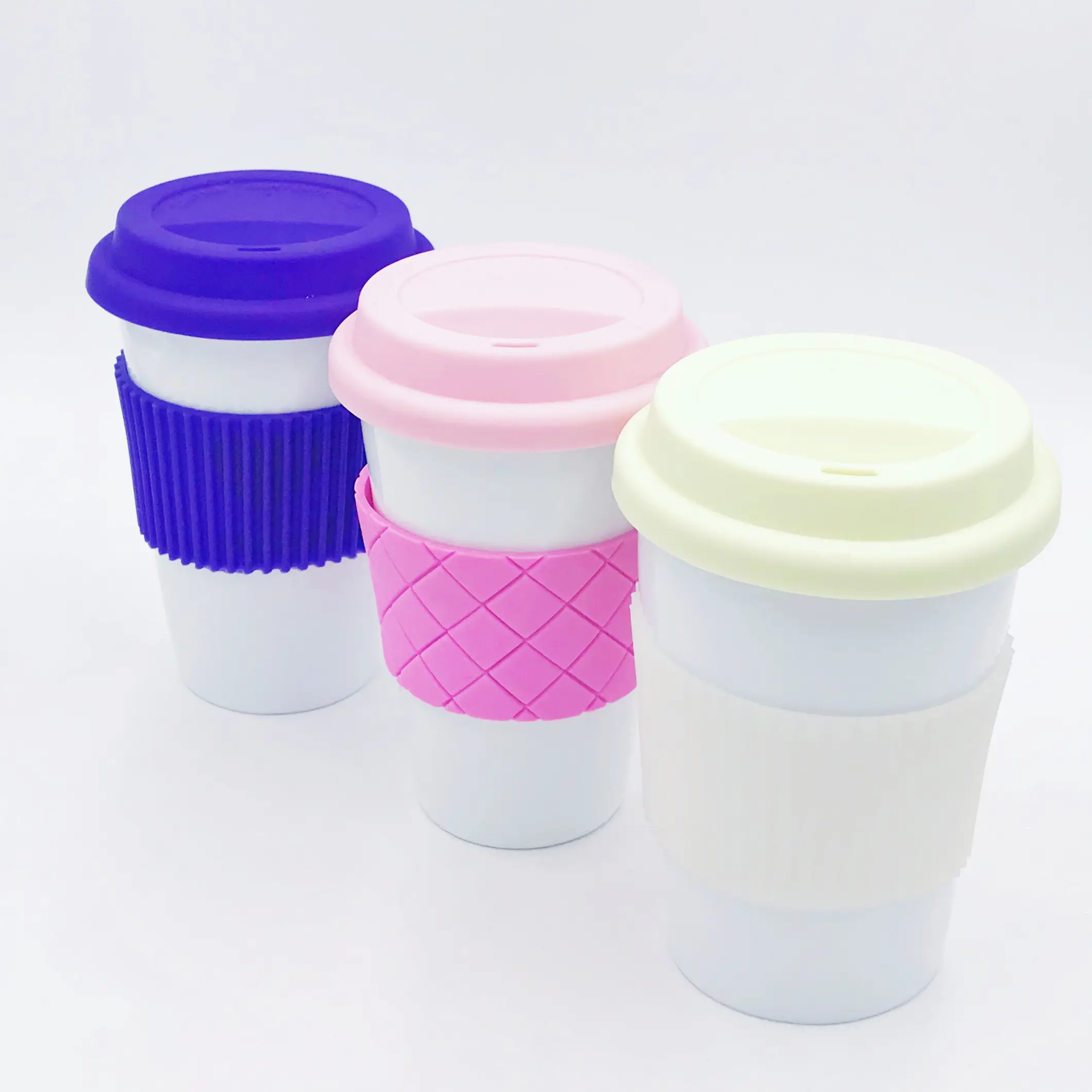 Tasses à café écologiques en Fiber de bambou, tasses à café en porcelaine, tasses en céramique avec couvercle et manchon en Silicone, tasse Thermo