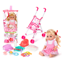 Poupée Bébé Mignonne de 14 Pouces avec 12 Sons, qui Boit et Fait Pipi, Ensemble d'Accessoires pour Poussette, Jouets d'Imitation pour Enfants Filles