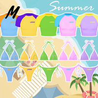 Eigen Merk Op Maat Gemaakte Bikini Badmode Strandkleding Hoge Kwaliteit Dubbellaags Zwemkleding Dames String Bikini Pak Tshirt 3 Delige Set