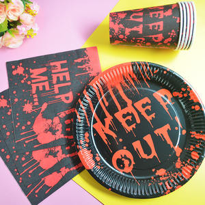 Vaisselle en papier jetable sur le thème de Halloween personnalisée, <span class=keywords><strong>mots</strong></span> sanglants effrayants et fantôme, assiette en papier rouge imprimée pour fête décorative - Product Image 2