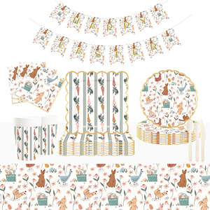 DAMAI New Customized <b>Easter</b> Theme Disposable Paper Plate Napkin Paper Tablecloth with Bunny Tableware Set for Birthday - Product Image 1