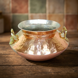 Indian Traditional <b>Large</b> Copper Degchi with Brass Handle and Hammered Design Eco-friendly Handmade for Hotel Home - Product Image 2