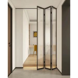 Portes pliantes extra étroites à trois panneaux en aluminium Offre Spéciale Livraison rapide Portes pliantes <span class=keywords><strong>sans</strong></span> <span class=keywords><strong>rail</strong></span> de descente Matériau du cadre personnalisé - Product Image 5