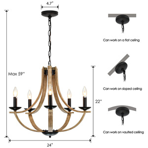 Wooden Chandelier E26 <b>Led</b> <b>Round</b> Black Kitchen Dining Room <b>Ceiling</b> <b>Light</b> Easy Installation - Product Image 5