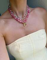 Collier personnalisé fait main en jade rose et perles d'eau douce, avec breloque initiale en or personnalisée, hypoallergénique et inaltérable