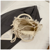 Summer Hot Sell Women Leopard Canvas Fringe Portable Travel Handbag Fashion Luxury European Letters Tassel Beach Tote Purse