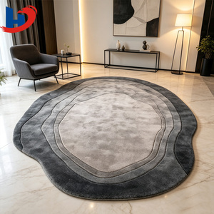 Tapis en laine grise HJ, forme organique artistique moderne, fait main, design fluide texturé 3D, pour la décoration contemporaine du salon - Product Image 1