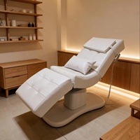 Meubles de salon de beauté blancs en cuir, lit de spa facial électrique, table de massage moderne à 3 moteurs, cadre en acier inoxydable, haute densité