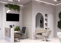 Solution complète de mobilier de salon avec conception 3D gratuite – Salon de coiffure tout-en-un, salon de manucure moderne et luxueux, ensemble de meubles vitrine.