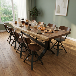 CBBA040 Durable <b>Rustic</b> <b>Dining</b> <b>Set</b> with 8 Chairs Antiqued ACACIA Wood and Marble for Kitchen or Home Furniture - Product Image 2