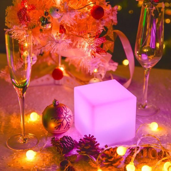 Waterproof Rechargeable Battery Rotating LED Night Light Glowing Led Cube Lamp Bedroom Table Cube Light