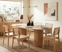 Table à manger ovale moderne en bois de frêne massif, ensemble de table de salle à manger minimaliste avec base en piédestal cannelé pour la maison, l'hôtel, 200 cm