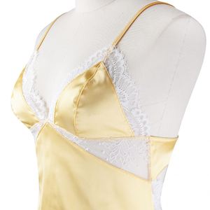 QianShun Camicia da Notte Estiva in Raso con Pizzo Giallo e Bianco di Alta Qualità, Abito da Donna con Lingerie Sexy da Sposa - Product Image 6