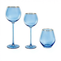 Verre à boire de style vintage en forme de fruit, élégante tasse à eau et gobelet à vin à bordure bleue et dorée, ensemble de vaisselle unique, cadeau