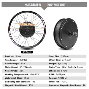 <span class=keywords><strong>Kit</strong></span> de Conversión de <span class=keywords><strong>Bicicleta</strong></span> Eléctrica con Motor de Buje de Alta Potencia MTX 72V 3000W 48V/60V/52V 2000W/1500W con Opciones de Baterí<span class=keywords><strong>a</strong></span> Integrada - Product Image 4