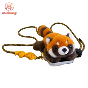 Laccetto Regolabile per Telefono con Supporto in Peluche a Forma di <span class=keywords><strong>Panda</strong></span> e <span class=keywords><strong>Panda</strong></span> Rosso, Cordino Intrecciato Staccabile per Cellulare - Product Image 1