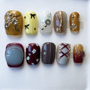Uñas Postizas 3D Kawaii de Lujo, Hechas a Mano, con Diseño de Ojo de Gato y Perla, Cortas y Redondas, Paquete de 10 Unidades, Venta al Por Mayor - Product Image 4