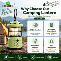 ELETREE Lampe de camping LED portable rechargeable 4000mAh avec haut-parleur Bluetooth, autonomie de 13h, pour le camping, les voyages et la randonnée