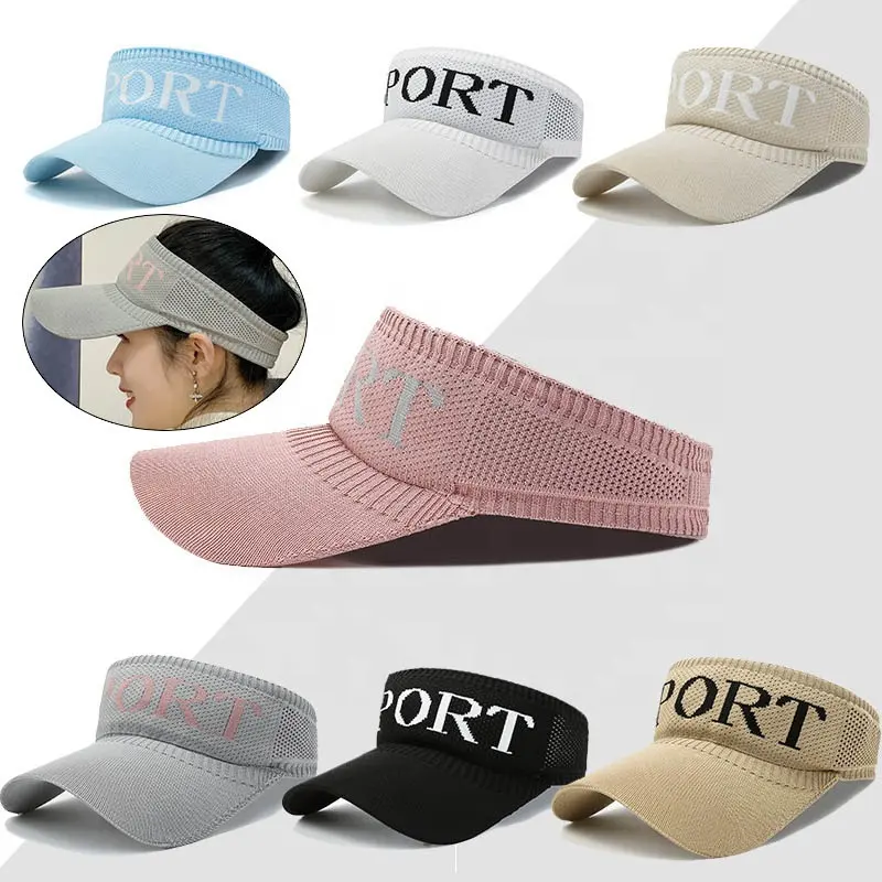 Outdoor Knitted Mesh Breathable Empty Top Baseball Cap Sun Visor Caps Adjustable Elastic Sports Visor Hat for Women and Men Kids