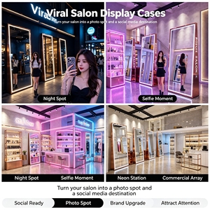 Miroir <span class=keywords><strong>de</strong></span> Barbier en Acier Inoxydable Or Rose, Miroir <span class=keywords><strong>de</strong></span> <span class=keywords><strong>Salon</strong></span> Autoportant Simple ou Double Face avec Lumière LED pour <span class=keywords><strong>Salon</strong></span> <span class=keywords><strong>de</strong></span> Coiffure - Product Image 6