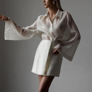Camicia Beige <span class=keywords><strong>Trasparente</strong></span> con Bottoni a Maniche Lunghe del Produttore, Nuovi Stili di Moda Estiva, Bluse e Camicie da Donna Eleganti e Sensuali - Product Image 1
