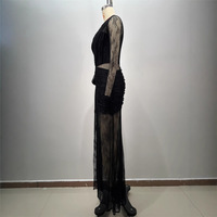 Nouvelle Robe Longue de Soirée Noire en Dentelle Transparente Amincissante avec Fente et Épaules Dénudées pour l'Exportation
