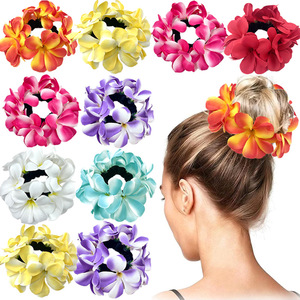 Diadema de Tela con Flores de Frangipani Artificiales Coloridas, Alta Elasticidad, Hecha a Mano, Linda, para Vacaciones en la Playa, Venta al Por Mayor - Product Image 1