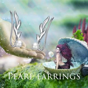 Boucles <span class=keywords><strong>d</strong></span>'oreilles en argent sterling 925 avec perle, style grimpant sur les feuilles, pour femmes - Product Image 6