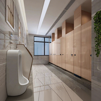 Panneaux de cloison de toilettes en HPL imperméables et ignifuges à effet bois, système de cabines de salle de bain pour usage commercial