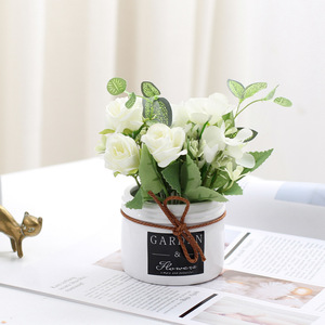 Ensemble de bouquets de roses artificielles pour jardin et fleurs, plantes en pot en plastique multicolores, décoration de bureau intérieure, feuilles hautement réalistes - Product Image 6