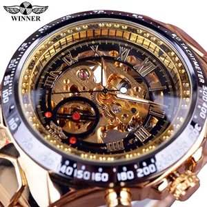 Vincitore 8067 un accurato orologio meccanico da uomo in oro prodotto creativo fascia in acciaio a prova di acqua automatico orologio da affari scheletro prezzo