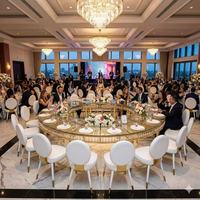 Tables de salle à manger rondes de luxe en acier inoxydable doré pour événements, mariages, fêtes et hôtels