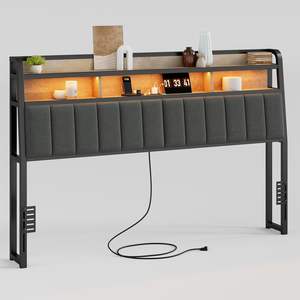 Tête <span class=keywords><strong>de</strong></span> <span class=keywords><strong>lit</strong></span> ergonomique pour <span class=keywords><strong>lit</strong></span> king size avec rangement à 2 niveaux, têtes <span class=keywords><strong>de</strong></span> <span class=keywords><strong>lit</strong></span> rembourrées avec prises, hauteur réglable, robuste et stable - Product Image 1