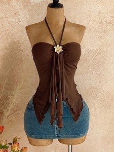 Nuovo Stile Top a Fascia con Spalline Ondulate Spice Girls, Trendy, Aderente, Tinta Unita, Scollo sulla Schiena, Estivo, da Donna, Commercio all'Ingrosso - Product Image 4