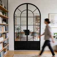 Puerta de Vidrio con Marco Arqueado Negro Minimalista, Fabricada en China, con Recubrimiento en Polvo, Puerta de Aluminio Estrecha para Sala de Estar
