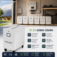 BasenGreen Split Hibrit Şebeke 32kWh LiFePO4 Güneş Enerjisi Bataryası 51.2V 628Ah Raf Montajlı İstiflenebilir CAN IP55 10 Yıl Garantili OEM