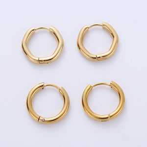 Bijoux en acier inoxydable plaqué or 18k pour femmes, en gros, rond, hexagone, minuscule, boucles d'oreilles huggie - Product Image 1