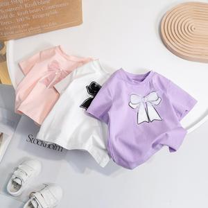 Camiseta de Manga Corta para Niñas, Color Sólido, Tela Jersey de Poliéster para Niñas Pequeñas - Product Image 5